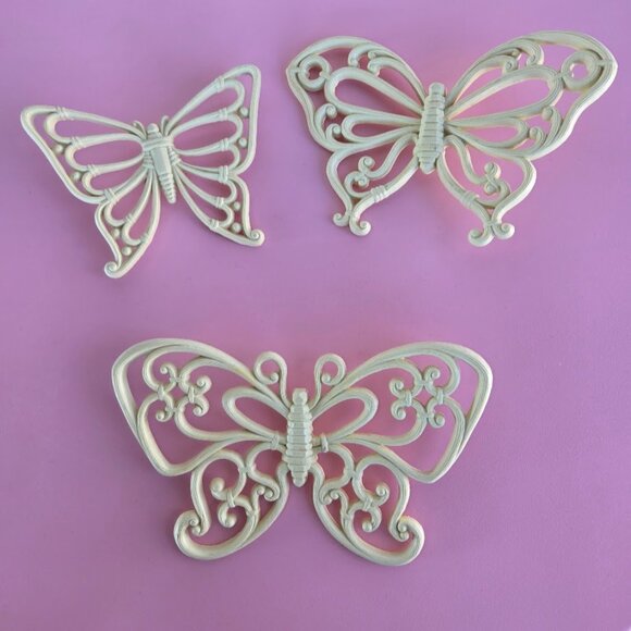Homco Home Interiors Vintage White/Off White Butterfly Wall Plaques Set Of 3 Y2K - Picture 8 of 10